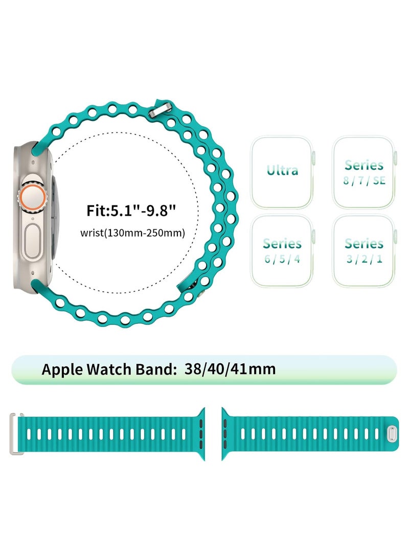 ICARLUS - Ocean Band Compatible with Apple Watch Ultra Band 41/40/38mm Men Women, Soft Silicone Sport Band Replacement Strap for Apple Watch Ultra2/Ultra iWatch Series 9 8 7 SE 6 5 4 3 2 1 Light cyan - Image 1