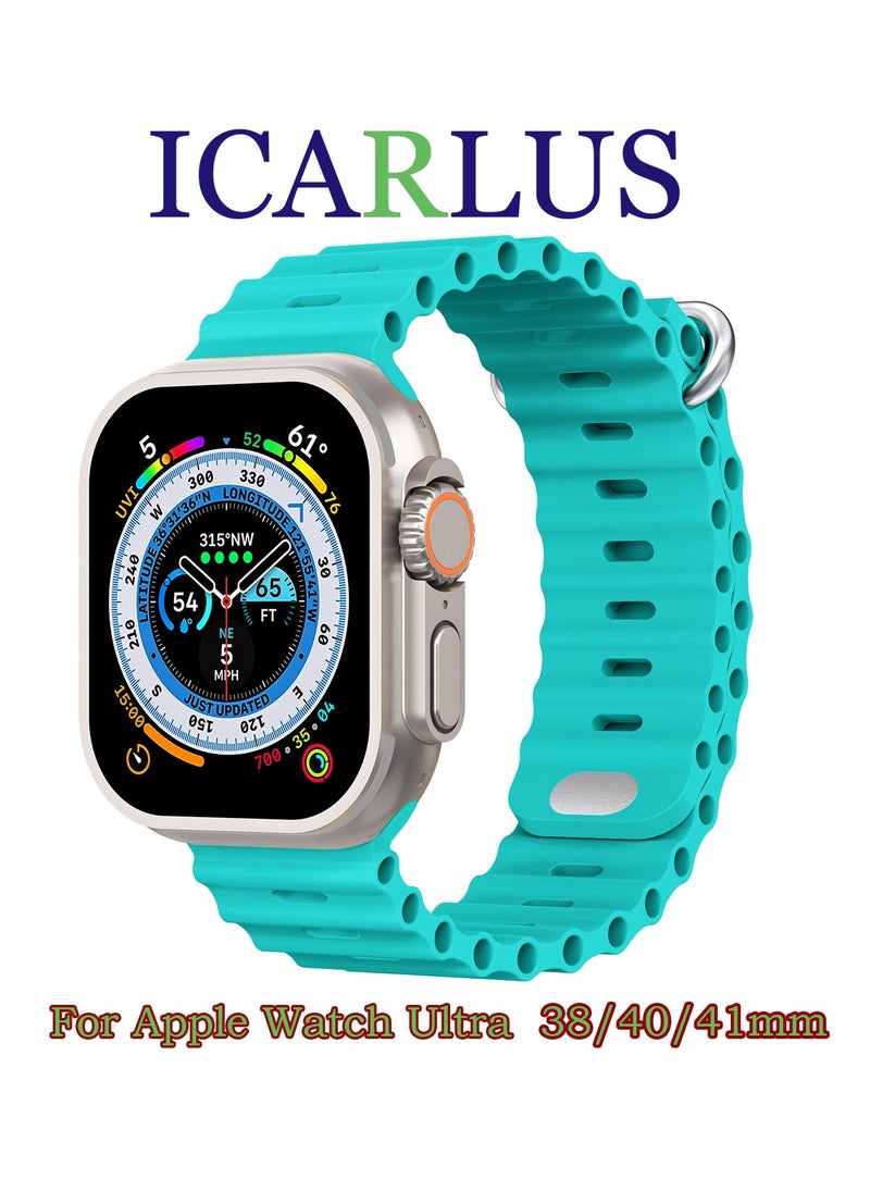 ICARLUS - Ocean Band Compatible with Apple Watch Ultra Band 41/40/38mm Men Women, Soft Silicone Sport Band Replacement Strap for Apple Watch Ultra2/Ultra iWatch Series 9 8 7 SE 6 5 4 3 2 1 Light cyan - Image 1
