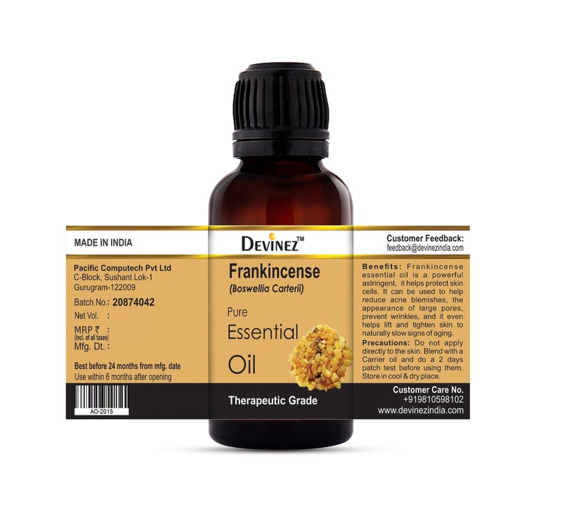 Devinez Pack of 5 Essential/Carrier Oils, Jojoba - 110ml, Bergamot-10ml, Frankincense-10ml, Ylang-ylang-10ml, Patchouli-10ml - best oils for Facial serum - Image 5