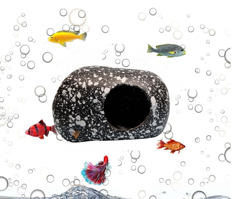 GIG BAZAAR Aquarium Stone Rock Cave Hideaway, Speckled Granite Design, Hidden Space for Fish and Shrimp Shelter, Tank Decoration Ornament Accessories Pack of-2 (Black) - Image 2
