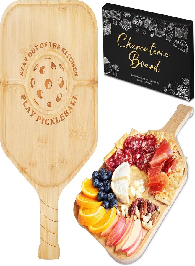 DWATAN Pickleball Charcuterie Board, Funny Pickleball Gift for Men and Women, Pickleball Platter, Handcrafted Wood Tray with Paddle Shape and Built-in Handle - Image 1