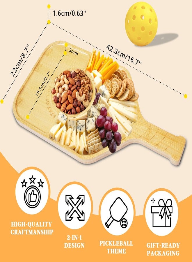 DWATAN Pickleball Charcuterie Board, Funny Pickleball Gift for Men and Women, Pickleball Platter, Handcrafted Wood Tray with Paddle Shape and Built-in Handle - Image 3