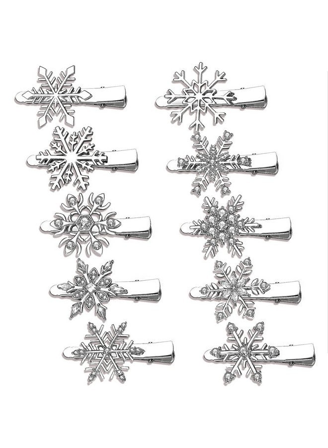 CEALXHENY Christmas Snowflake Hair Clips Holiday Rhinestone Snowflake Hairpins For Women Girls Winter Festive Hair Accessory Christmas Party New Year Gifts (Silver) - Image 1
