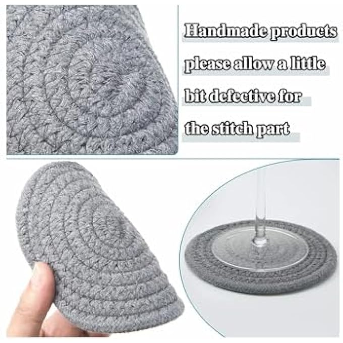 Khazna 6Pcs Pot Trivets Large Braided Woven Trivet Coaster Cotton Thread Weave Cup Coaster Hot Dish Pad Mat For Kitchen Cooking Supplies Gray Dark Gray White 7 Inch And 47 Inch - Image 4