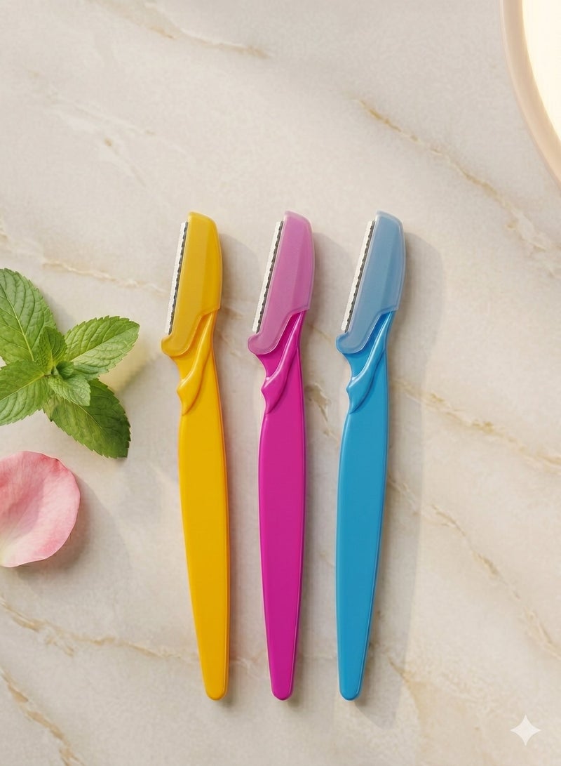 Tinaiye 3-Piece Eyebrow and Facial Razors Set, Stainless Steel Precision Blades with Safety Cover, Ideal for Shaping Brows and Removing Facial Hair Safely (Multi-Color) - Image 3
