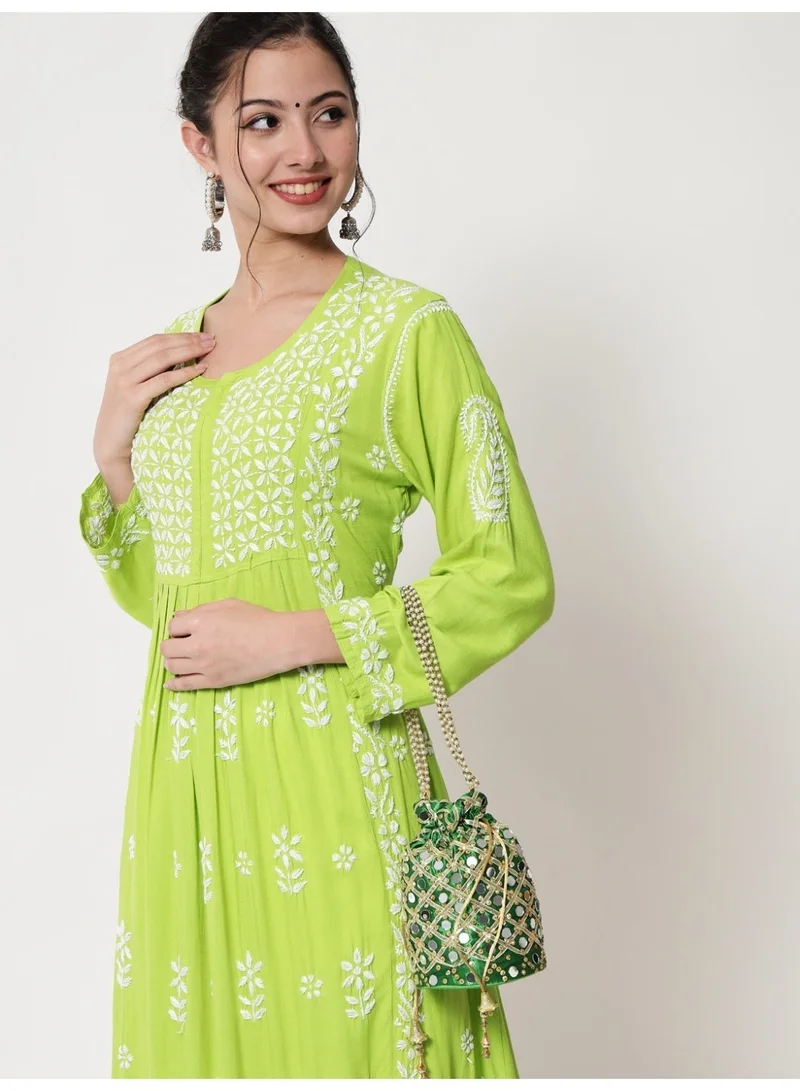 Alaya Green Women Hand Embroidered Chikankari Cotton Kurta-AL3549 for Women | Best Price UAE