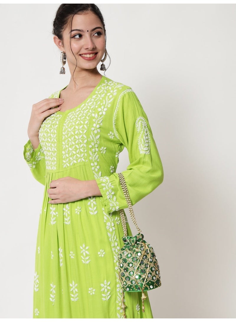 Alaya Women Hand Embroidered Chikankari Cotton Kurta-AL3549 - Image 3