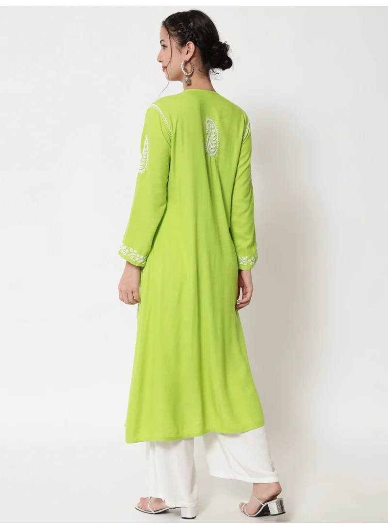 Alaya Green Women Hand Embroidered Chikankari Cotton Kurta-AL3549 for Women | Best Price UAE