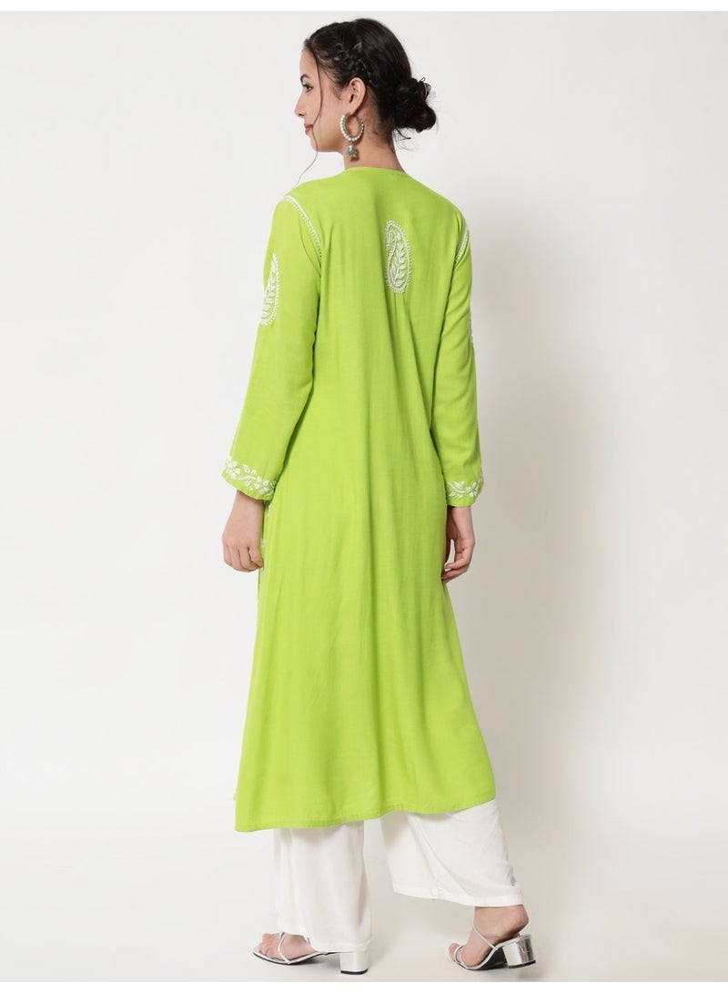 Alaya Women Hand Embroidered Chikankari Cotton Kurta-AL3549 - Image 4