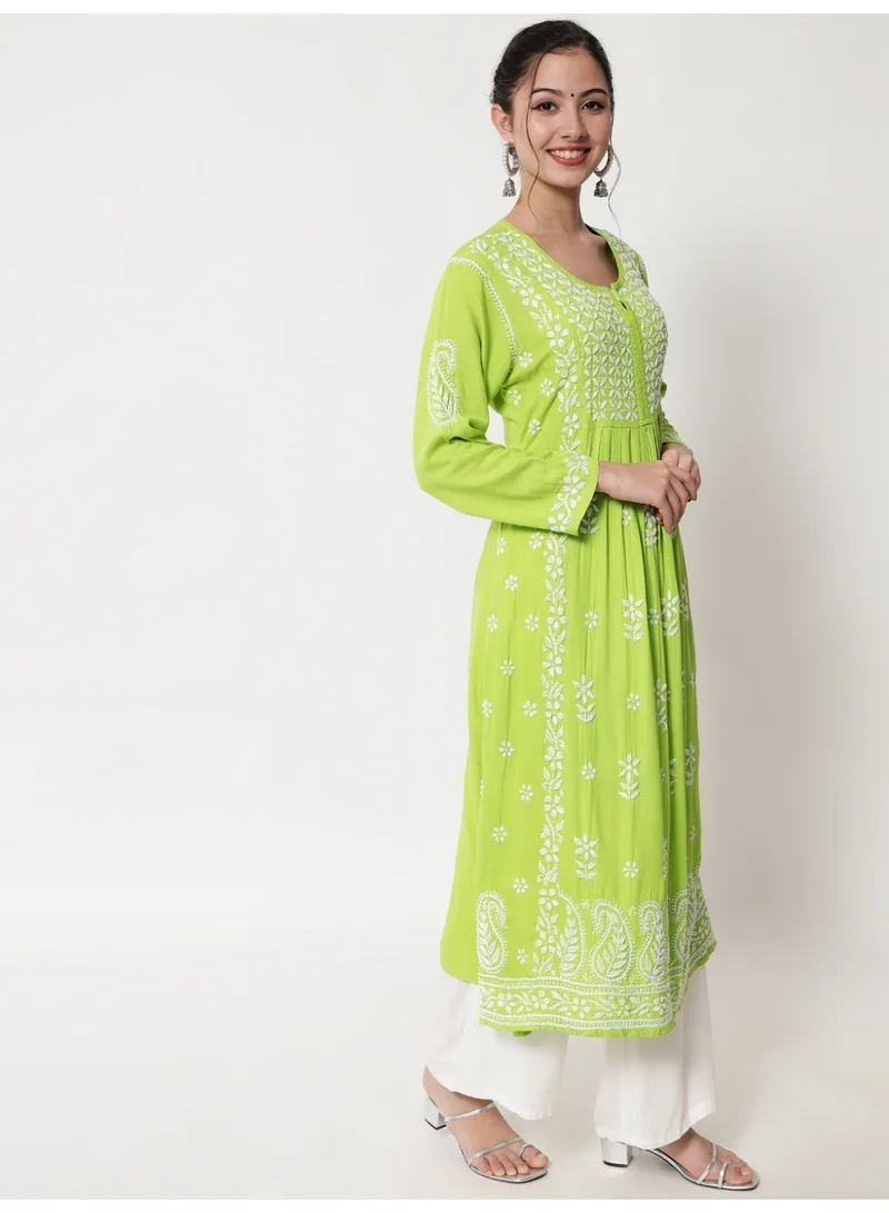 Alaya Green Women Hand Embroidered Chikankari Cotton Kurta-AL3549 for Women | Best Price UAE