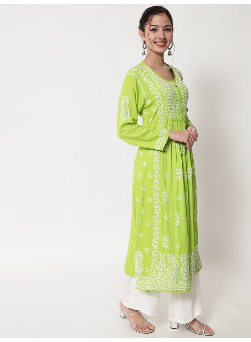Alaya Women Hand Embroidered Chikankari Cotton Kurta-AL3549 - Image 5