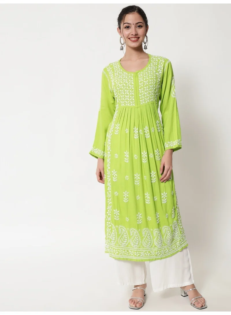 Alaya Women Hand Embroidered Chikankari Cotton Kurta-AL3549