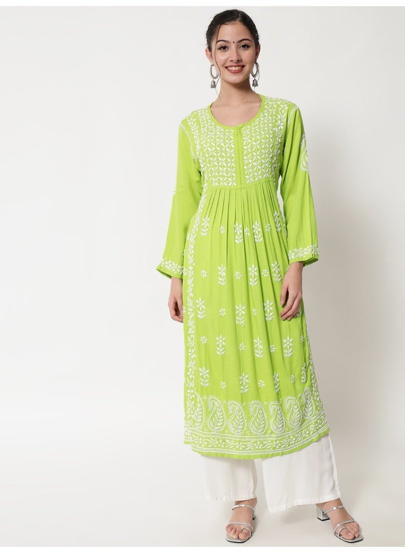 Alaya Women Hand Embroidered Chikankari Cotton Kurta-AL3549 - Image 1