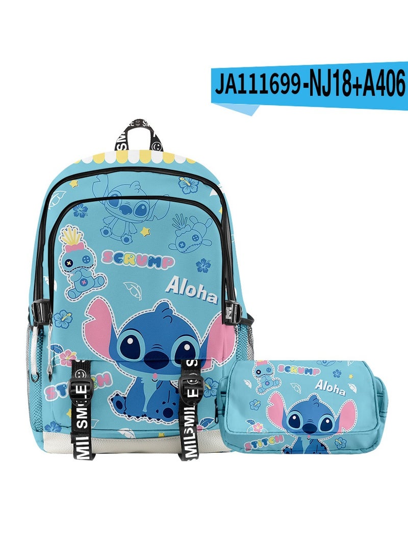 New Cartoon Stitch Backpack School Bag Children's Lunch Bag Pencil Bag Two-Piece Set For Primary And Secondary School Students 30*44*18cm