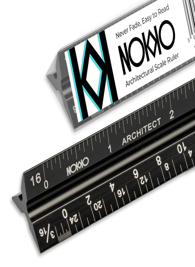 NOKKO 12 Inch Architectural Scale Ruler - Imperial Measurements, Professional Aluminum Drafting Tools for Architects, Engineers, Interior Designers, Students, and DIY Projects - Architecture Supplies - Image 1
