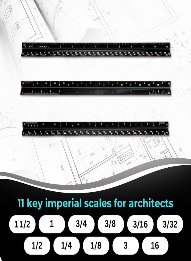 NOKKO 12 Inch Architectural Scale Ruler - Imperial Measurements, Professional Aluminum Drafting Tools for Architects, Engineers, Interior Designers, Students, and DIY Projects - Architecture Supplies - Image 4