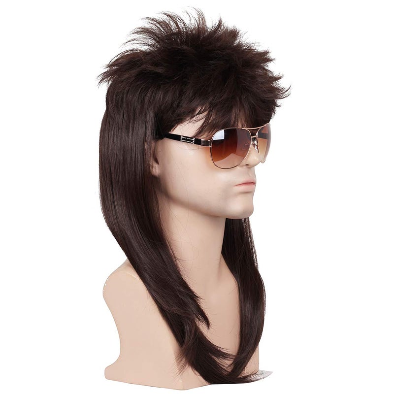 ColorGround Mullet Wigs for Men 80s Costumes Fancy Party Accessory Cosplay Wig (Brown) - Image 2