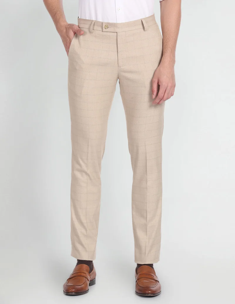Arrow Beige Slim Fit Smart Flex Formal Trousers for Men | Best Price UAE