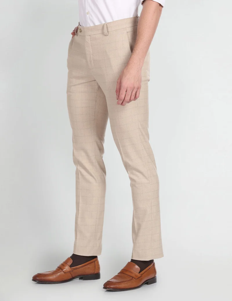 Arrow Beige Slim Fit Smart Flex Formal Trousers for Men | Best Price UAE