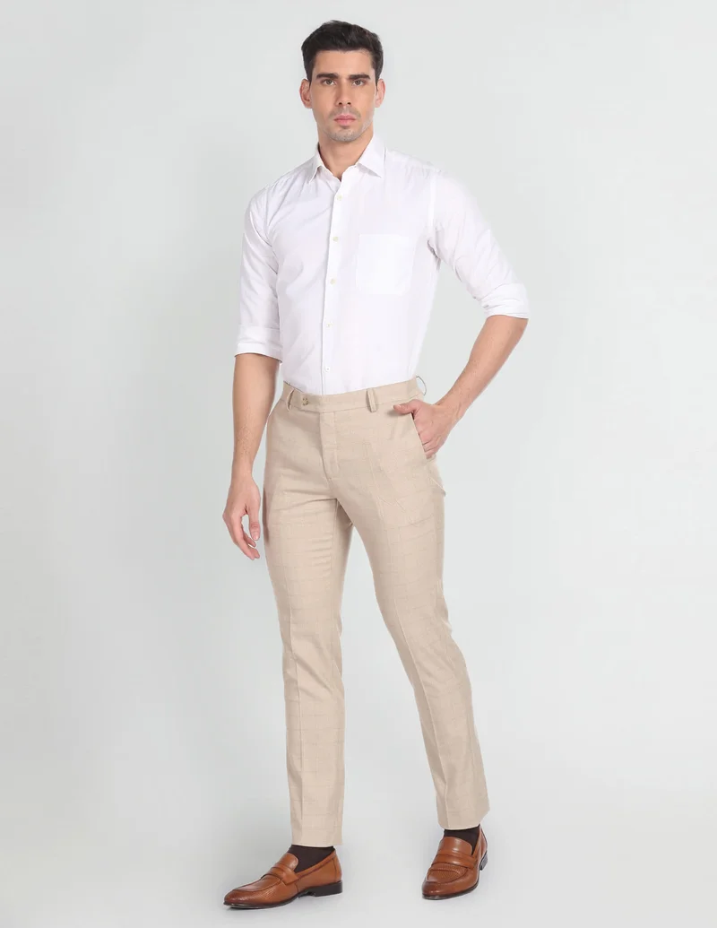 Arrow Beige Slim Fit Smart Flex Formal Trousers for Men | Best Price UAE