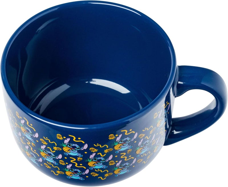 Silver Buffalo Lilo and Stitch Holding Pineapple Pattern 24oz Ceramic Soup Mug w Vented Plastic Lid - Image 3