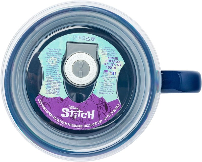 Silver Buffalo Lilo and Stitch Holding Pineapple Pattern 24oz Ceramic Soup Mug w Vented Plastic Lid - Image 4