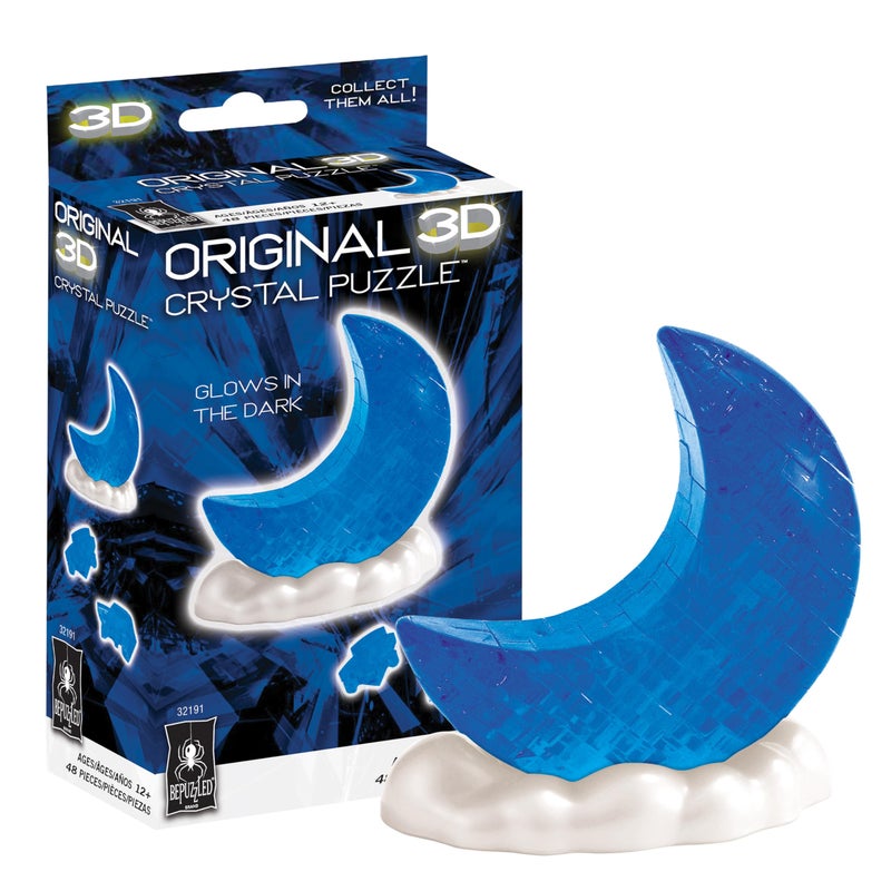 BePuzzled Glowing Moon 3D Crystal Puzzle Glow in The Dark Interlocking Brain Teaser for Teens Adults Ages 12 Challenging 3D Jigsaw Display Puzzle - Image 3