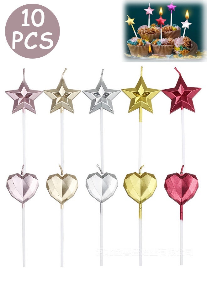 كوانتوم 10 قطع من شموع عيد الميلاد، نجمة خماسية لتزيين كعكة عيد الميلاد، مجموعة شموع كعكة معدنية متعددة الألوان على شكل ستيريو - Image 1