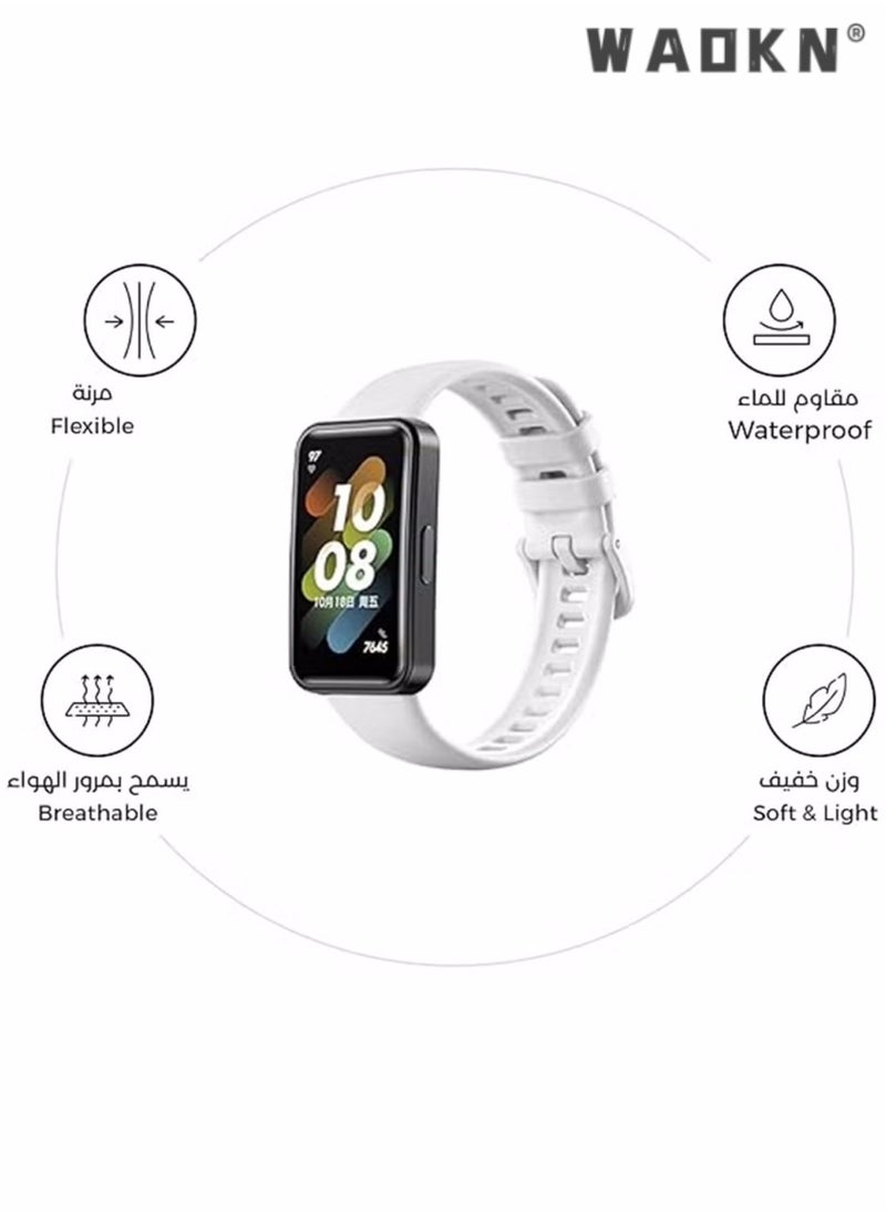WAOKN TPU Sport Watch Strap/Watchband,Soft Silicone Strap Compatible With Huawei Band 8，Huawei Band 9,Waterproof Breathable Adjustable Replacement Sport Bands for HUAWEI Band 8 & Band 9 (White)  - Image 2