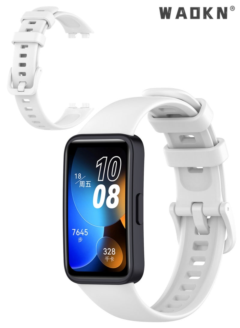 WAOKN TPU Sport Watch Strap/Watchband,Soft Silicone Strap Compatible With Huawei Band 8，Huawei Band 9,Waterproof Breathable Adjustable Replacement Sport Bands for HUAWEI Band 8 & Band 9 (White)  - Image 4