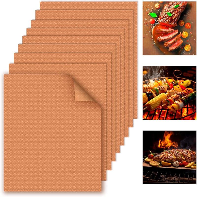 WIBIMEN Grill Mats for Outdoor Grill, Copper 9pcs Grill Mat, 100% Non-Stick PFOA Free 15.75 x 13", Heavy Duty, Reusable and Easy to Clean - Gas Charcoal & Electric BBQ - Image 1