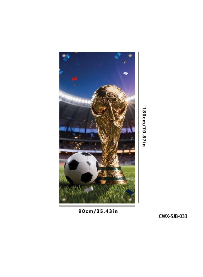 هومستر ستائر الباب بتصميم كأس العالم - خلفية كأس العالم، لافتة دعم الجماهير للقاءات، ستائر الباب بتصميم كرة القدم، زينة دعم التشجيع، مواد تزيين لحفلة كأس العالم الدولية، 90x180 سم - Image 2