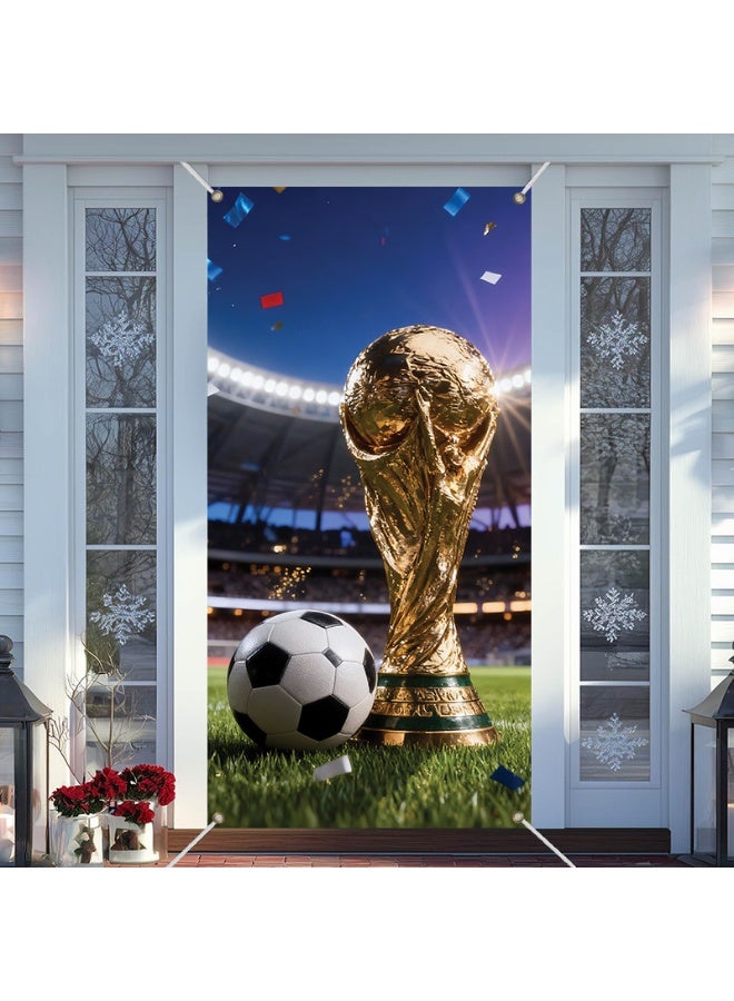 هومستر ستائر الباب بتصميم كأس العالم - خلفية كأس العالم، لافتة دعم الجماهير للقاءات، ستائر الباب بتصميم كرة القدم، زينة دعم التشجيع، مواد تزيين لحفلة كأس العالم الدولية، 90x180 سم - Image 1