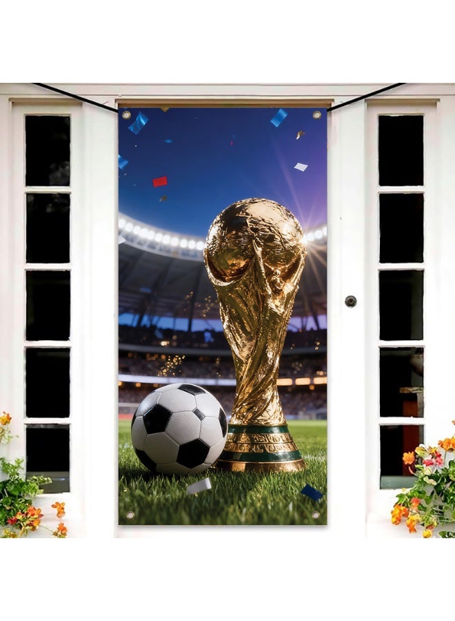 هومستر ستائر الباب بتصميم كأس العالم - خلفية كأس العالم، لافتة دعم الجماهير للقاءات، ستائر الباب بتصميم كرة القدم، زينة دعم التشجيع، مواد تزيين لحفلة كأس العالم الدولية، 90x180 سم - Image 3