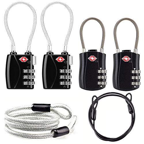 YSSHUI TSA Locks, Digit Combination Padlocks and Steel Cable Combination Travel Security Lock for Baggage, Suit Case, Gym, Bike Locks (TSA Luggage Locks-4) - Image 1