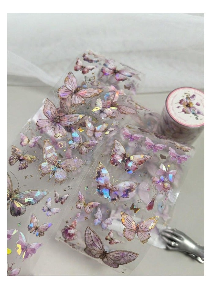 Generic Decorative Adhesive Tape, 1 meter long, with a stereotypical silver laser butterfly print, in various sizes and shapes, for handicrafts, paper crafts, decorating books, notebooks, and handicrafts.  - Image 1