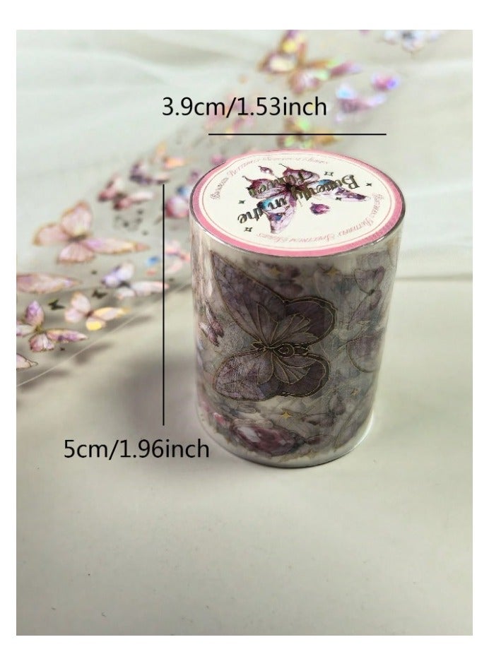 Generic Decorative Adhesive Tape, 1 meter long, with a stereotypical silver laser butterfly print, in various sizes and shapes, for handicrafts, paper crafts, decorating books, notebooks, and handicrafts.  - Image 3