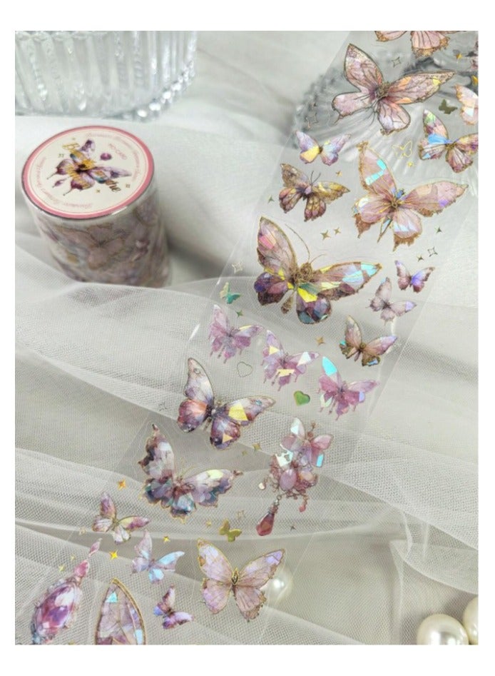 Generic Decorative Adhesive Tape, 1 meter long, with a stereotypical silver laser butterfly print, in various sizes and shapes, for handicrafts, paper crafts, decorating books, notebooks, and handicrafts.  - Image 4