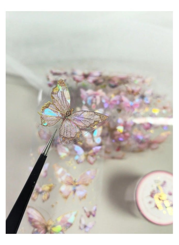 Generic Decorative Adhesive Tape, 1 meter long, with a stereotypical silver laser butterfly print, in various sizes and shapes, for handicrafts, paper crafts, decorating books, notebooks, and handicrafts.  - Image 5