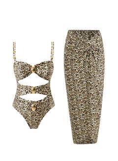 Generic 2Pcs The latest trend splicing one-piece swimsuit set retro metal buckle summer travel beach swimsuit  - Image 1