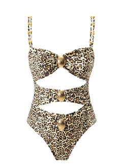 Generic 2Pcs The latest trend splicing one-piece swimsuit set retro metal buckle summer travel beach swimsuit  - Image 2