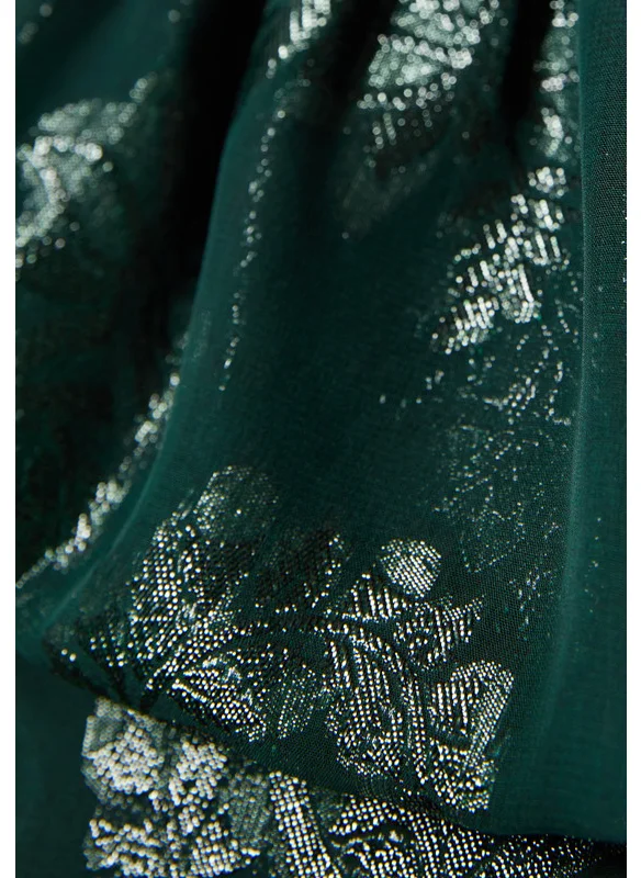 Amri One Sleeve Aysmmetric Metallic Chiffon Dress