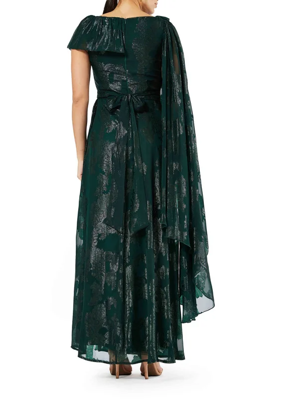 Amri One Sleeve Aysmmetric Metallic Chiffon Dress