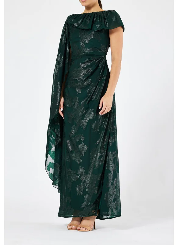 Amri One Sleeve Aysmmetric Metallic Chiffon Dress