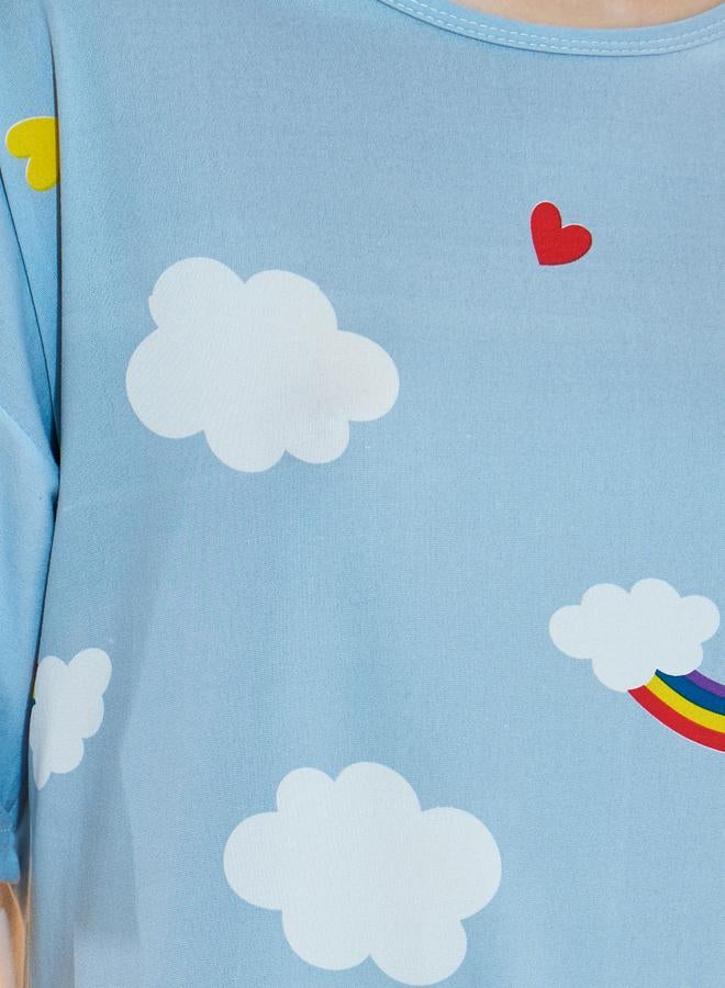 Take Two Heart and Cloud Print Sleep T-Shirt Dress with Bag - Image 3