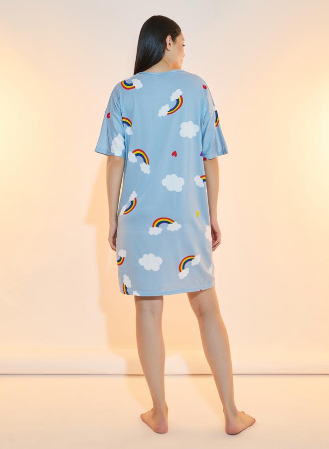 Take Two Heart and Cloud Print Sleep T-Shirt Dress with Bag - Image 4