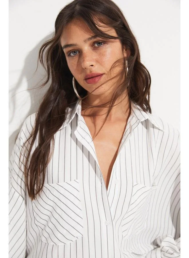 JUNE June Women Pocket Detailed Striped Loose Fit Shirt White
