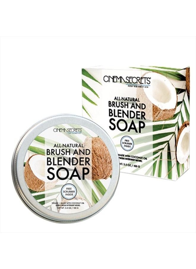 Cinema Secrets Cinema Secrets All Natural Vegan Brush & Blender Sponge Soap, Coconut Oil Based, Scrubber Included.  - Image 1