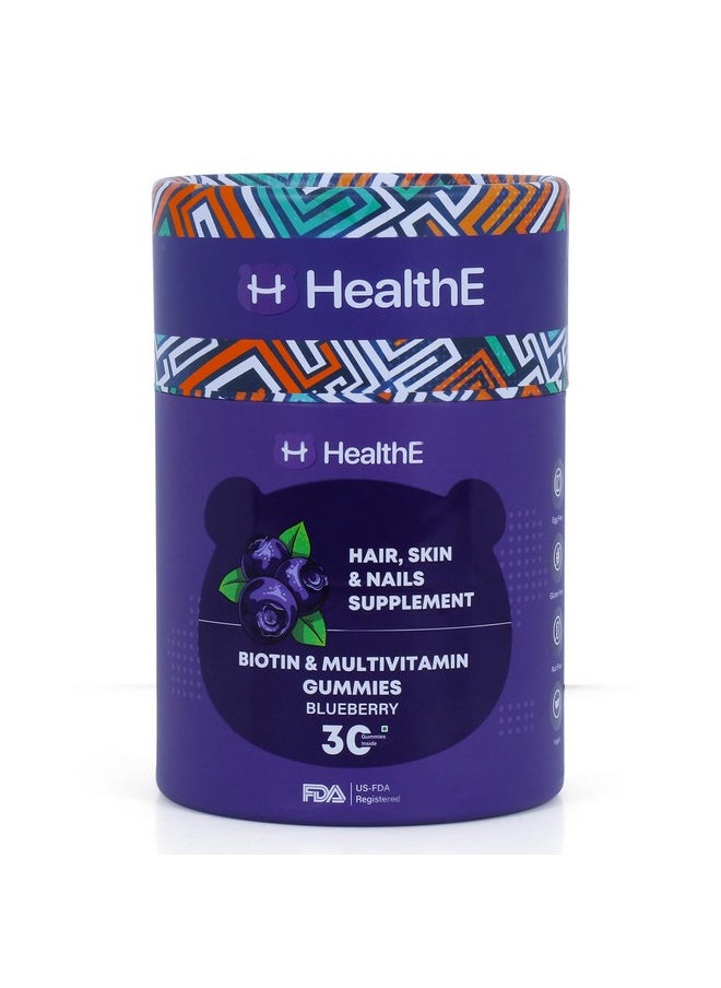 healthe Biotin Multivitamin Gummies: Biotin Hair Gummies For Stronger, Fuller Hair Growth, Glowing Skin, And Healthy Nails - Usfda Registered, Vegan, Sugar-Free With Natural Ingredients - Multivitamin Gummies For Hair Growth. Blueberry Flavour. Hair Growth And Control Hair Fall For Men & Women.  - Image 1