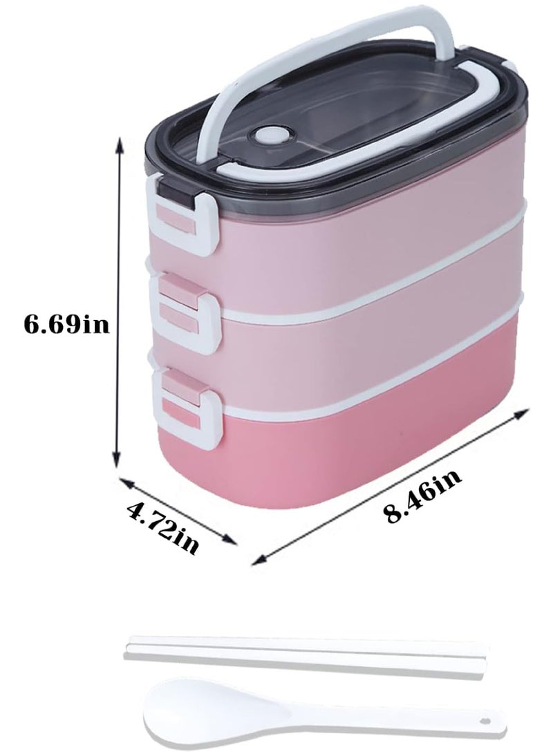 روك بو صندوق غداء من الفولاذ المقاوم للصدأ - صندوق بينتو معزول متعدد الوظائف حاويات طعام بثلاث حجرات وأدوات مائدة وحقيبة عزل من النايلون (1.9 لتر وردي) - Image 2